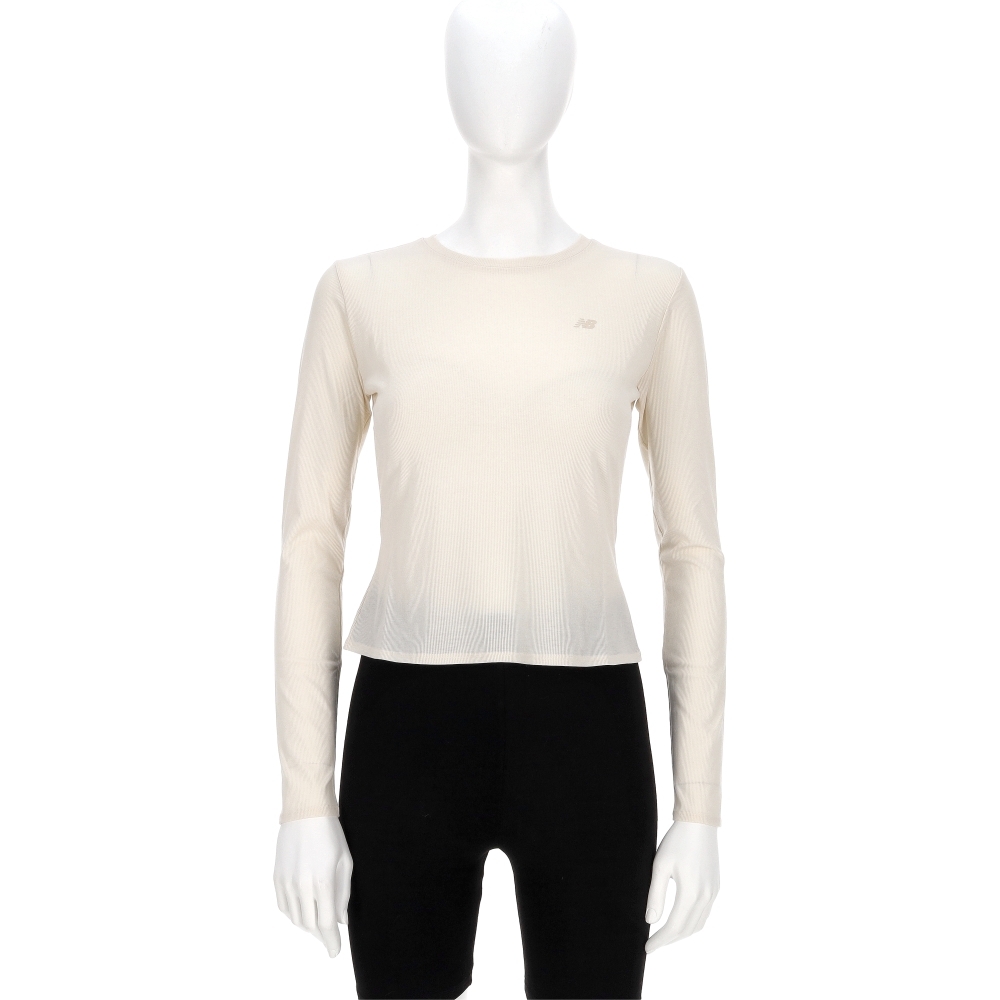 New Balance 女款 米色 美規 合身 螺紋 圓領 運動 休閒 長袖 WT53133PEF