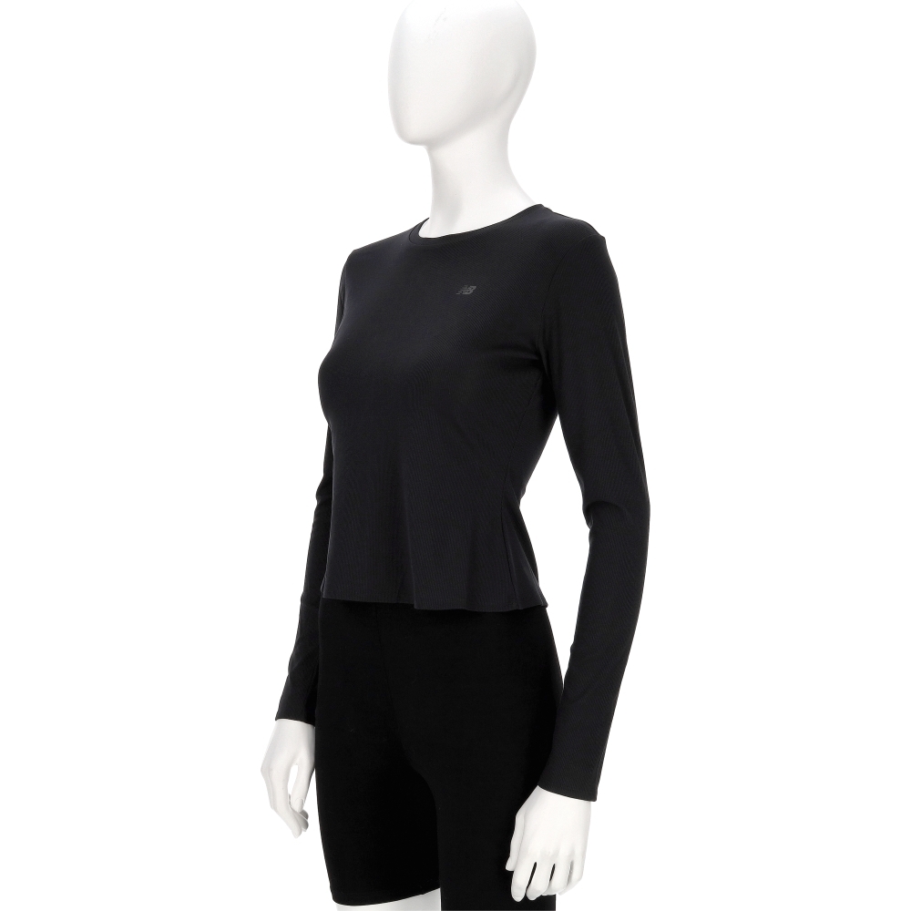 New Balance 女款 黑色 美規 合身 螺紋 圓領 運動 休閒 長袖 WT53133BK