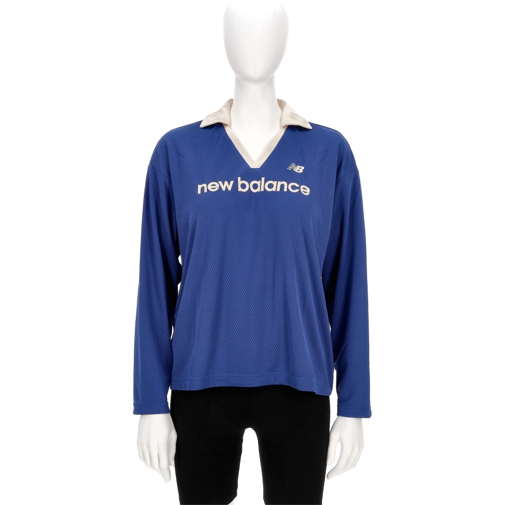 New Balance 女款 藍色 V領 寬鬆 網眼 球衣 運動 休閒 長袖 WT53530GAB