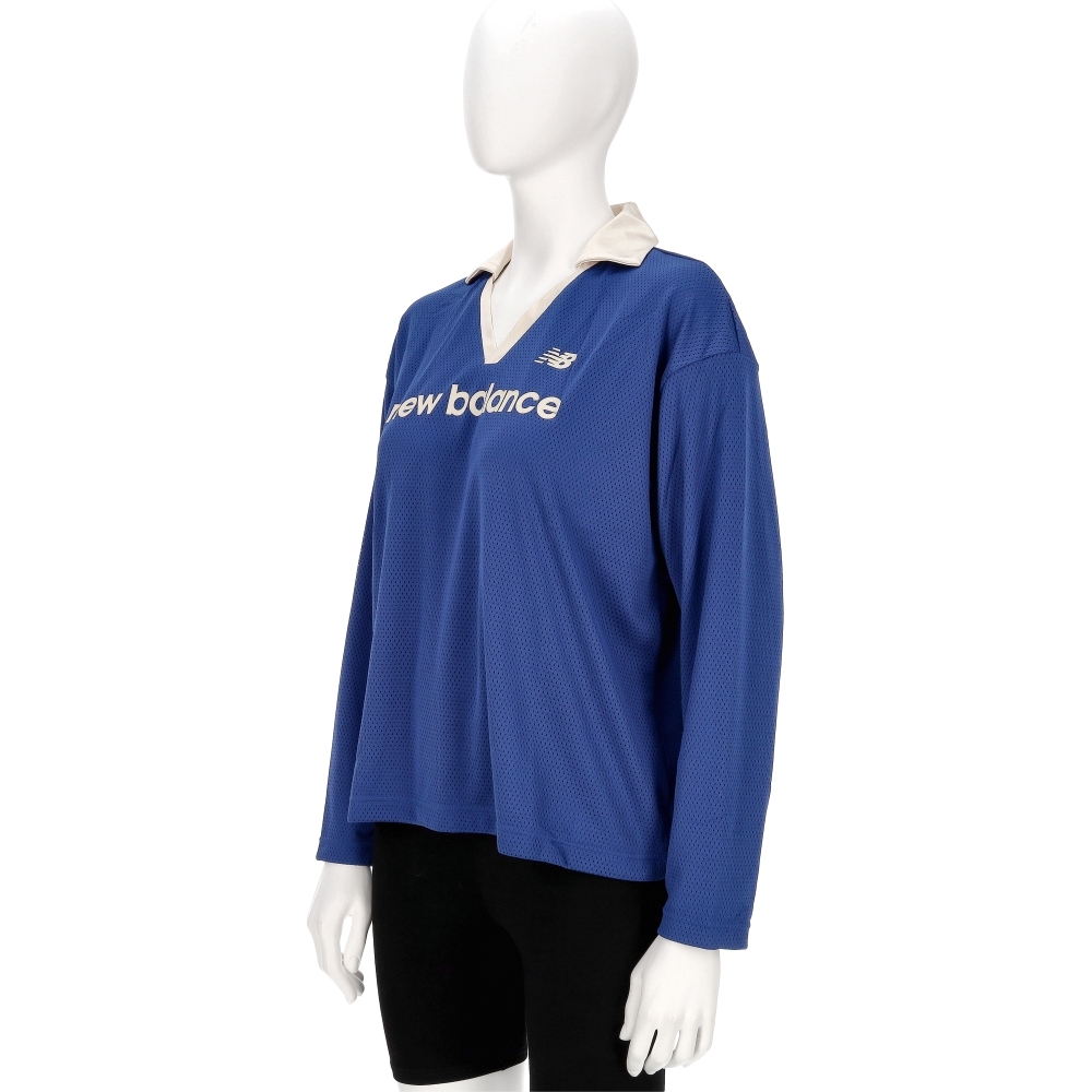 New Balance 女款 藍色 V領 寬鬆 網眼 球衣 運動 休閒 長袖 WT53530GAB