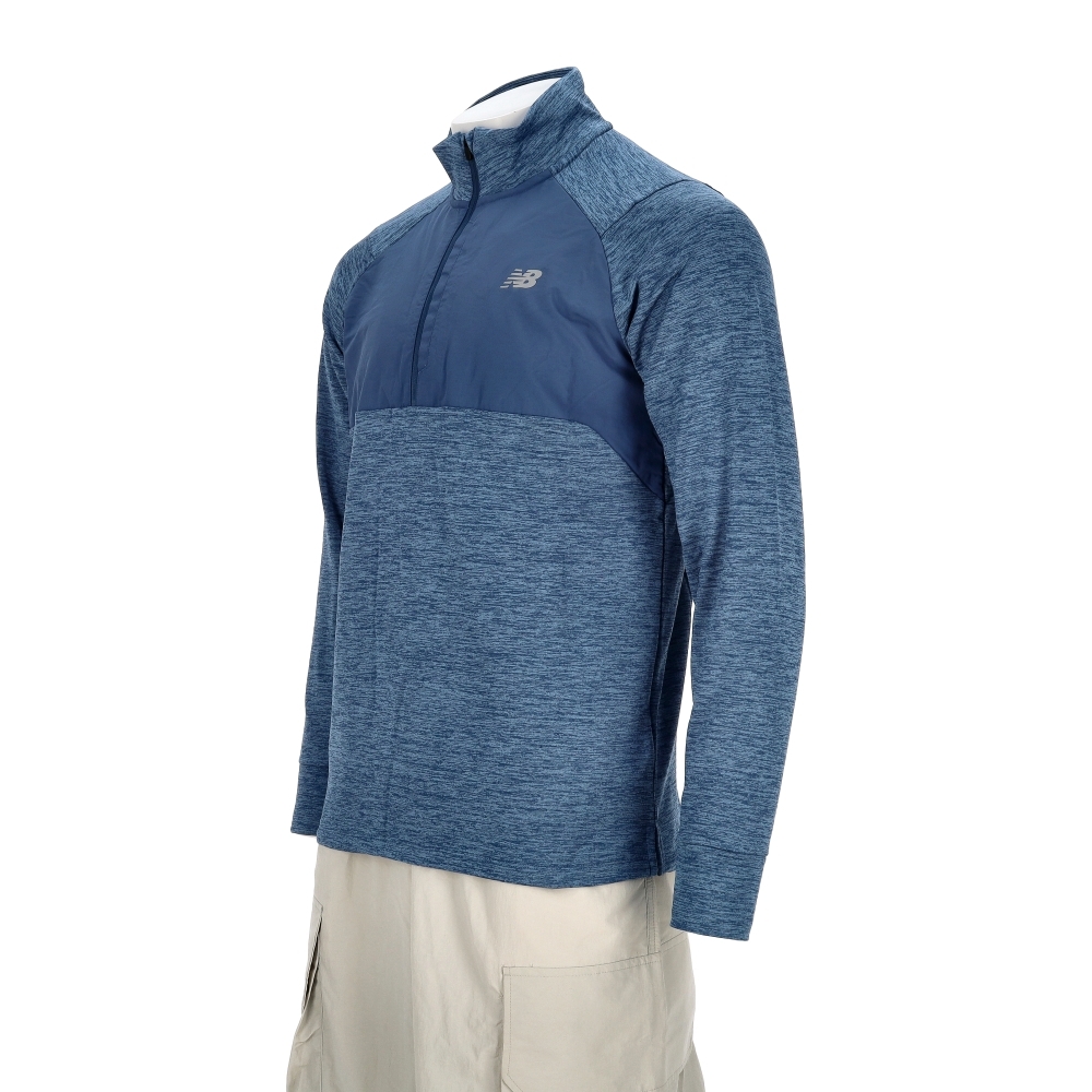 New Balance 男款 藍色 NB 美規 立領 半開襟 大學T 長袖 MT43204DAK
