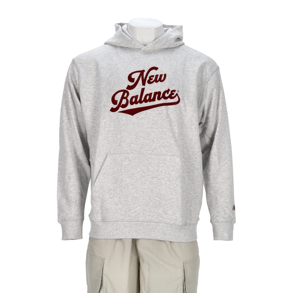 New Balance 男款 灰紅色 NB 美規 圖案 印花 帽T 連帽 長袖 MT53902AHH
