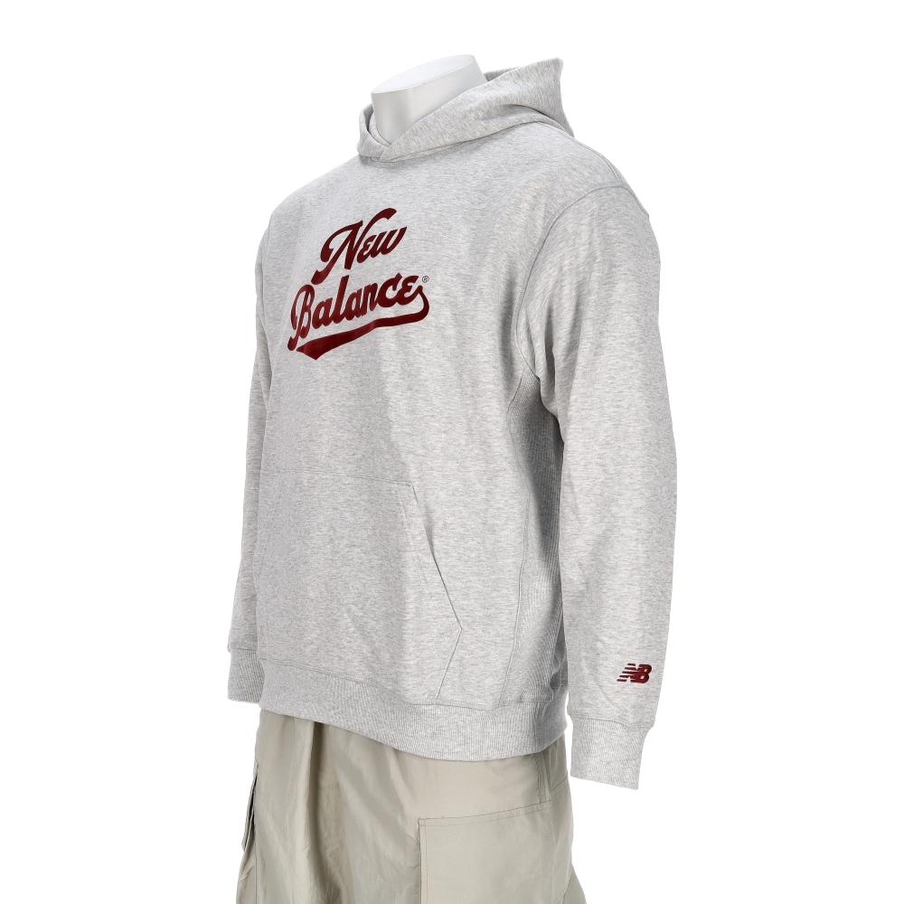 New Balance 男款 灰紅色 NB 美規 圖案 印花 帽T 連帽 長袖 MT53902AHH