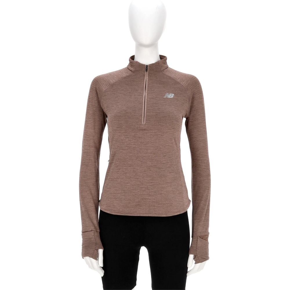 New Balance 女款 棕色 NB 美規 立領 半開襟 排汗 機能 運動 訓練 長袖 WT43200EAT