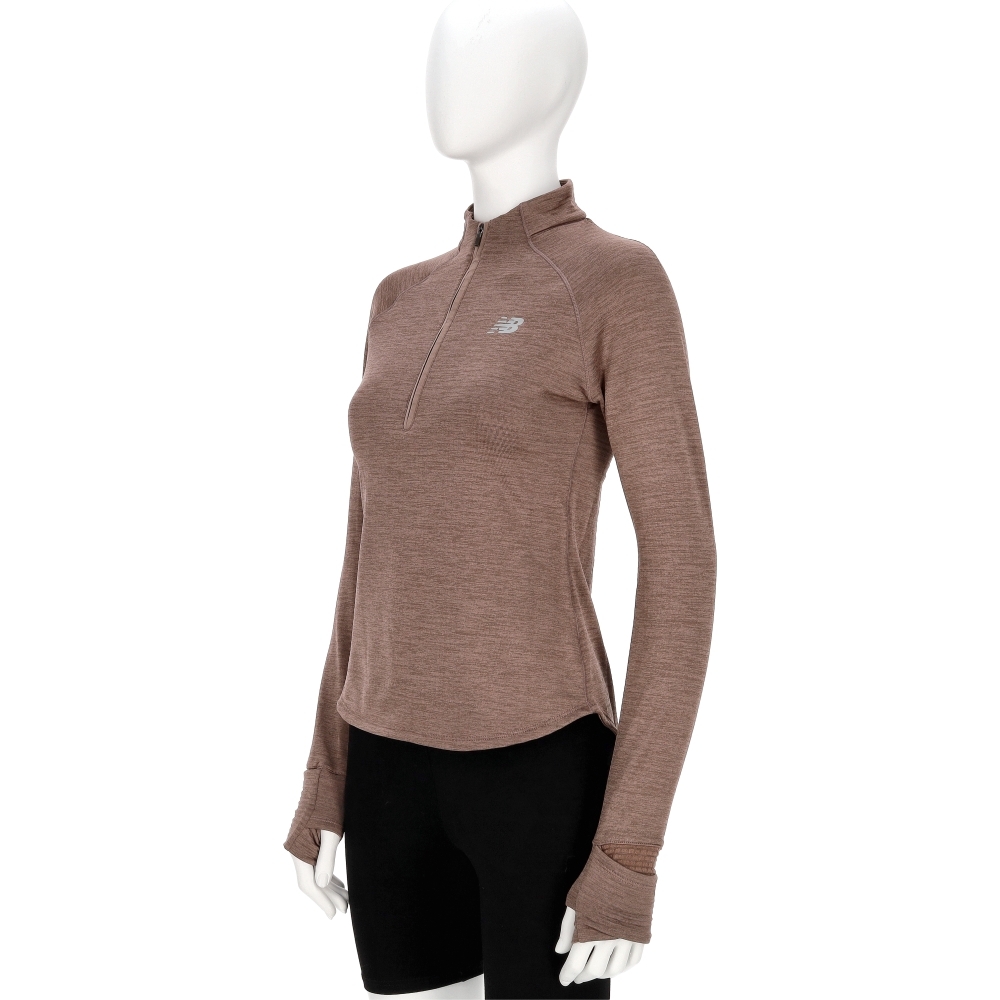 New Balance 女款 棕色 NB 美規 立領 半開襟 排汗 機能 運動 訓練 長袖 WT43200EAT