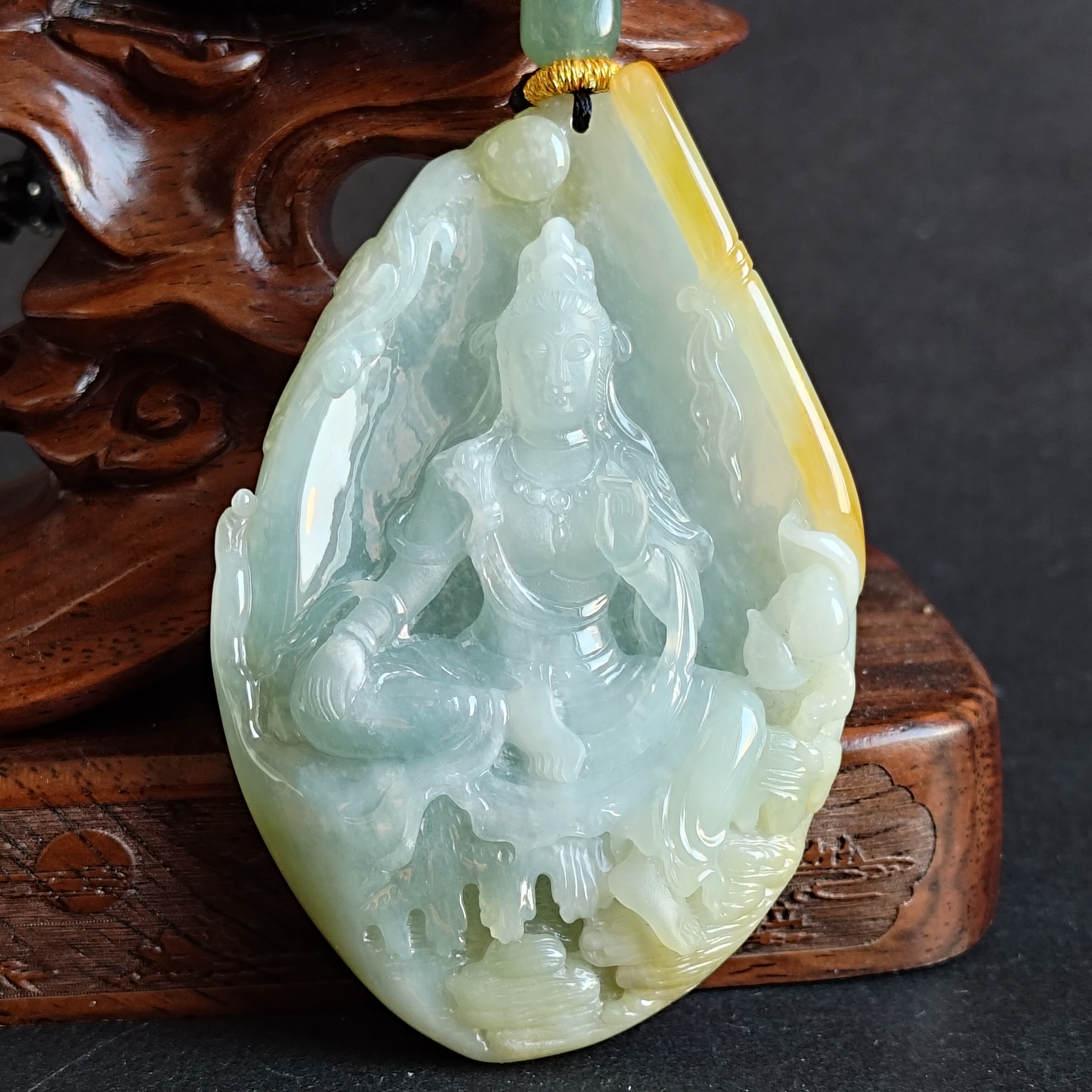 翡翠書卷觀音玉牌,天然翡翠A玉, 緬甸玉, Jade, Jadeite