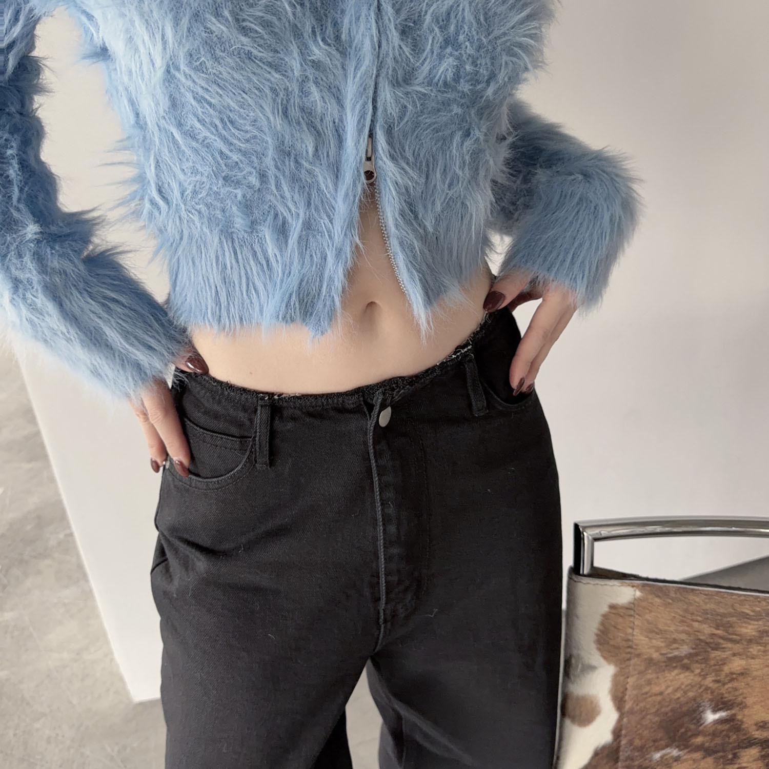 B1215 鬚邊褲頭丹寧 / 黑