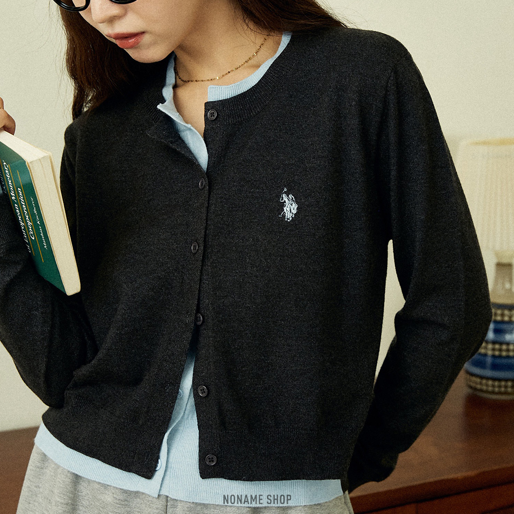 U.S. POLO ASSN. x PUBLUX 聯名 刺繡 雙色 假兩件 疊穿 短版 針織 外套 開襟衫 三色 (女款)