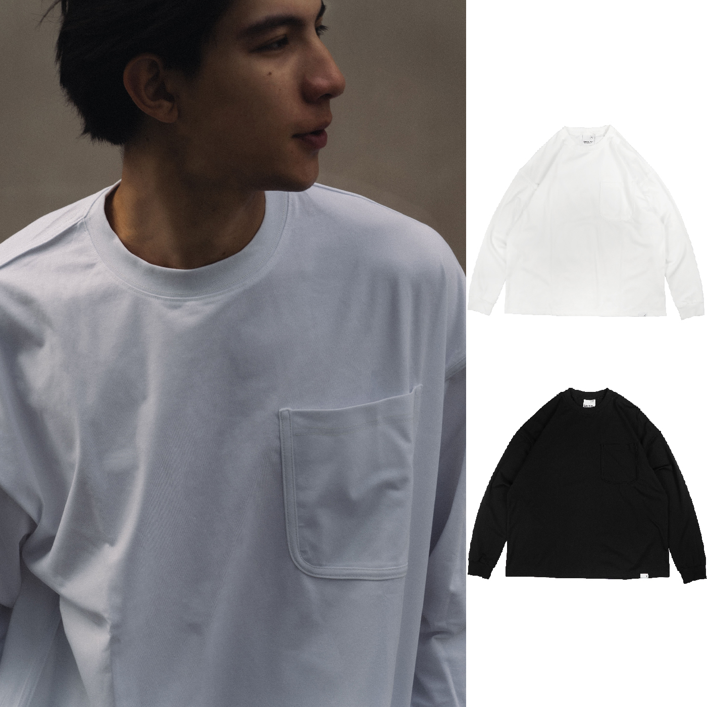 idealism Pocket L-Tee 黑色 白色 口袋 素面長袖上衣【ID25038】