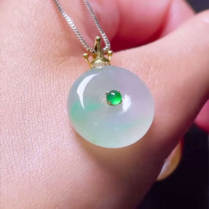 翡翠平安扣吊墜 (16.3mm直徑),天然翡翠A玉, 緬甸玉, Jade, Jadeite