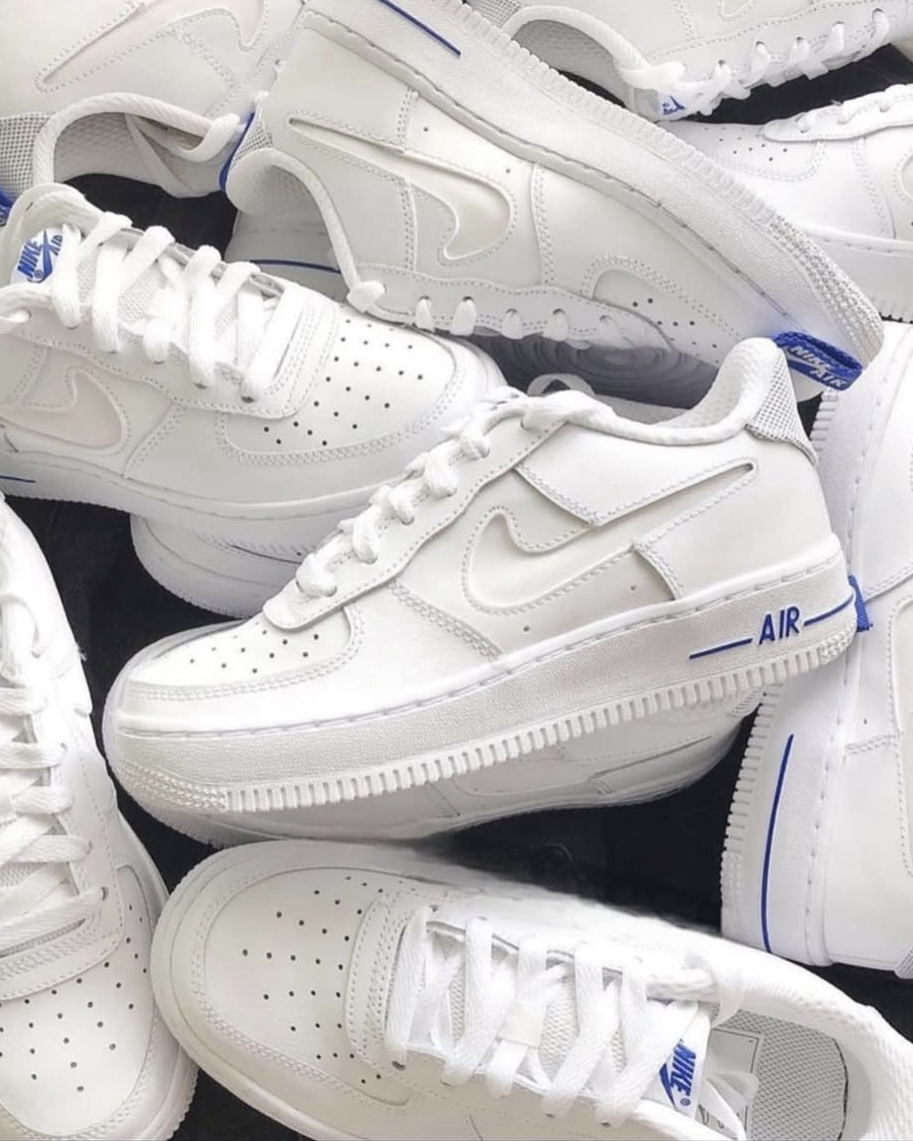 Nike Air Force 1 Low 07 LV8 White Racer Blue GS 白藍 海軍藍 簍空 3M反光 女鞋 大童鞋