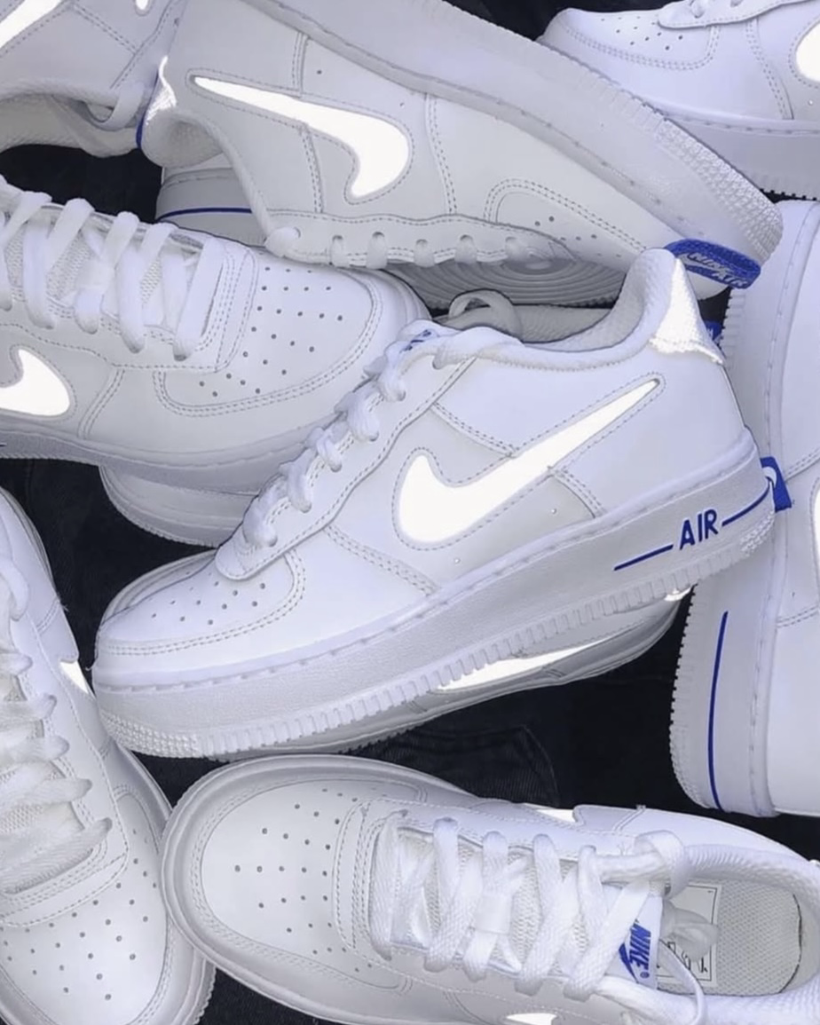 Nike Air Force 1 Low 07 LV8 White Racer Blue GS 白藍 海軍藍 簍空 3M反光 女鞋 大童鞋
