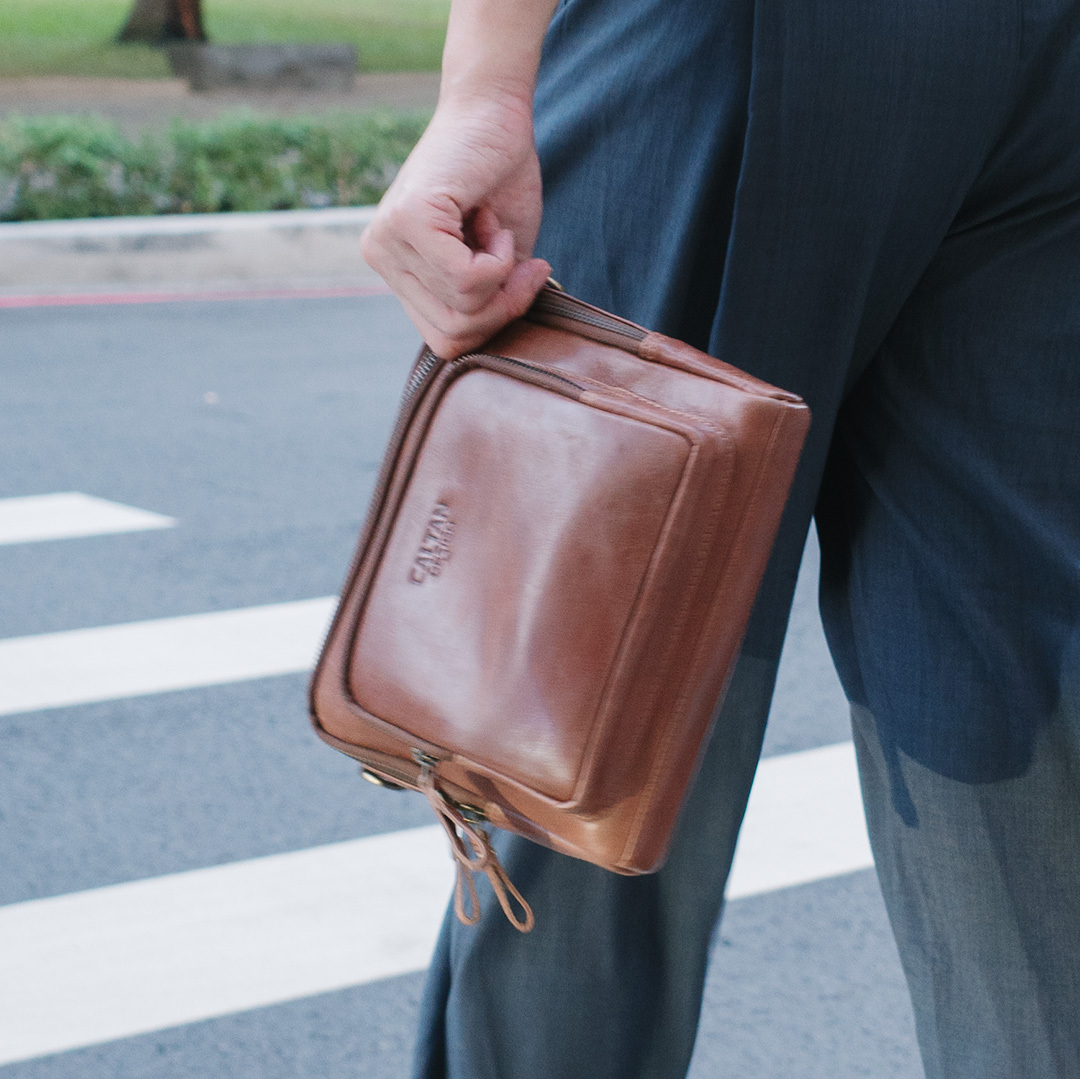 慢食厚片真皮雙層斜背包-兩色(5542)