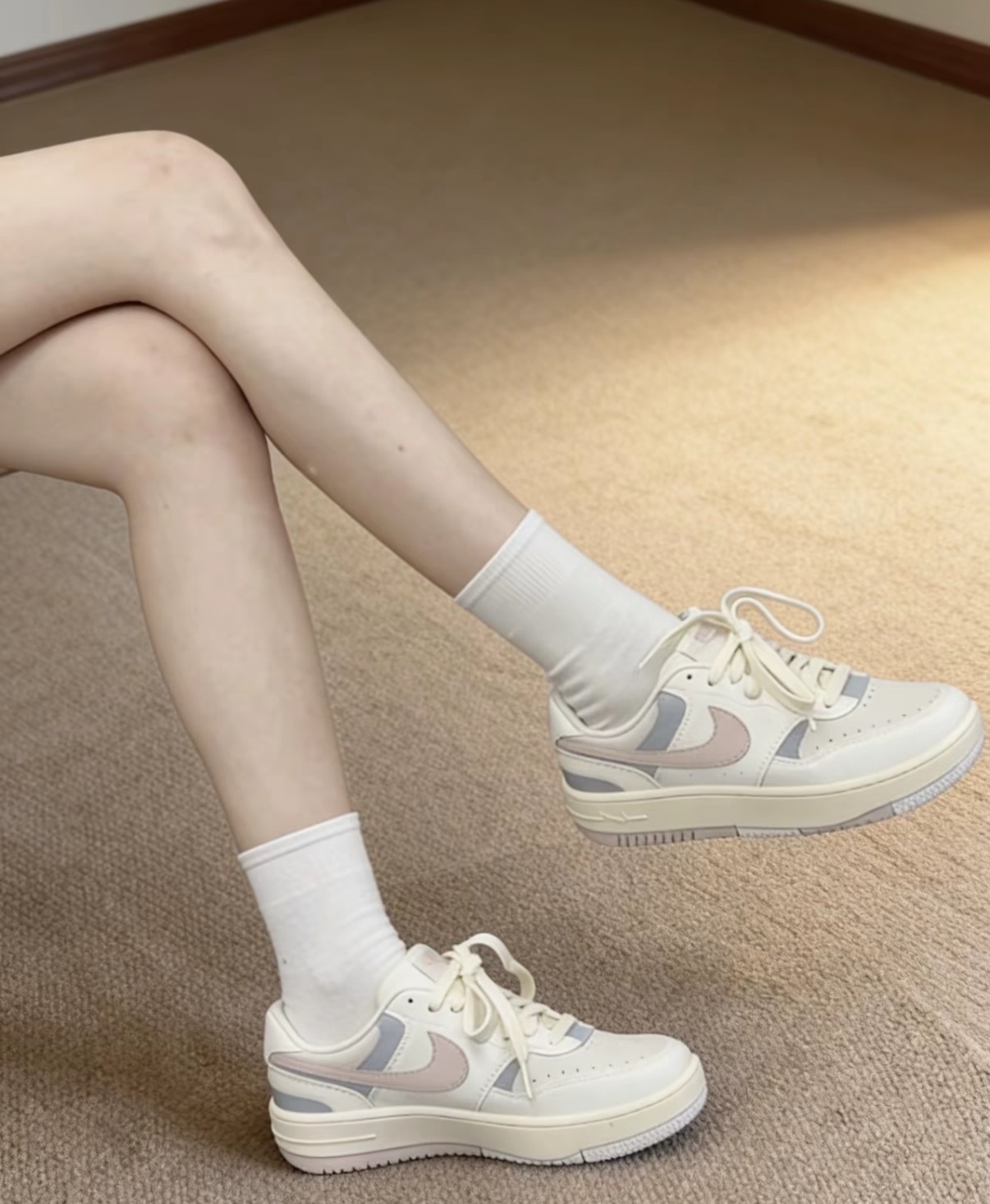 女鞋 NIKE W GAMMA FORCE NB 粉藍 厚底 皮革 麂皮 運動 休閒鞋【IO2086-103】