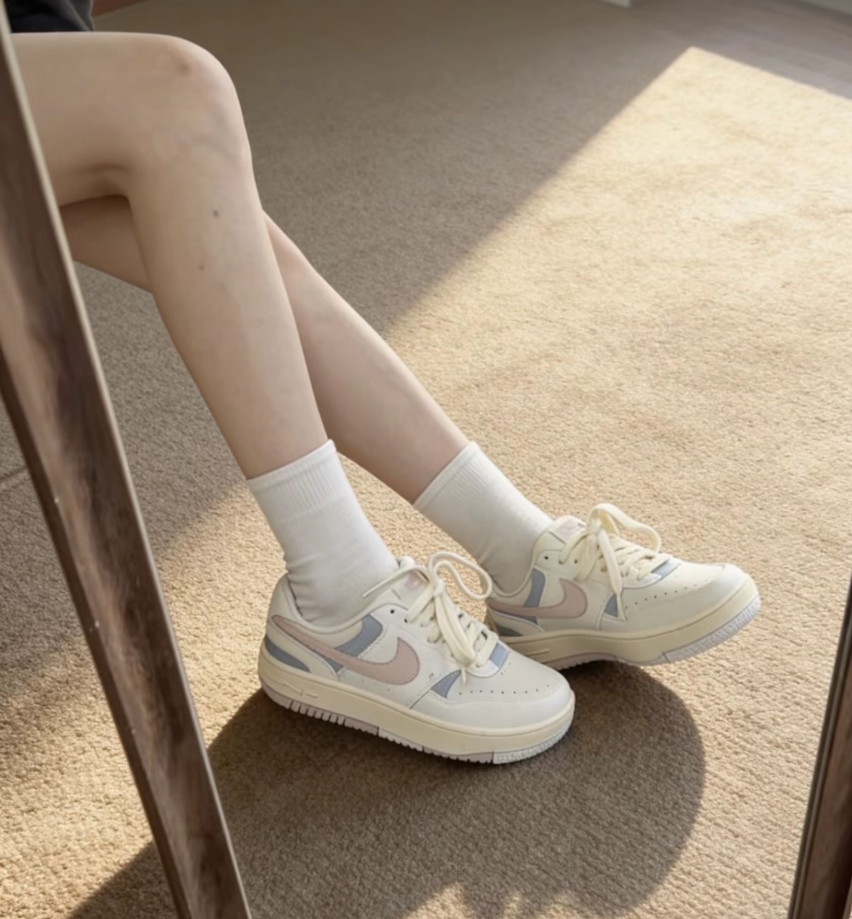 女鞋 NIKE W GAMMA FORCE NB 粉藍 厚底 皮革 麂皮 運動 休閒鞋【IO2086-103】