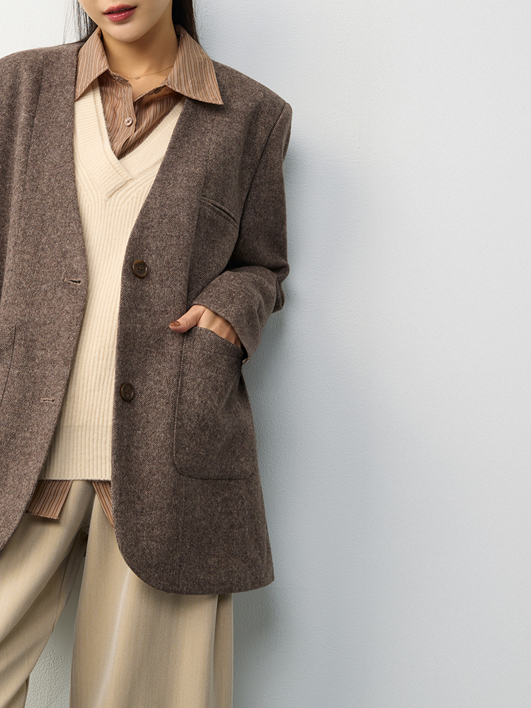 秋季法式V領毛呢外套（50%羊毛）