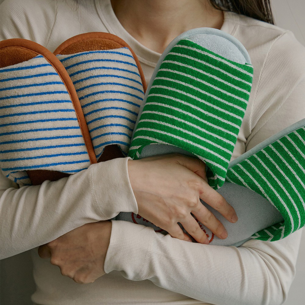 【BOWELL】毛圈條紋隔音室內拖鞋 (2款)