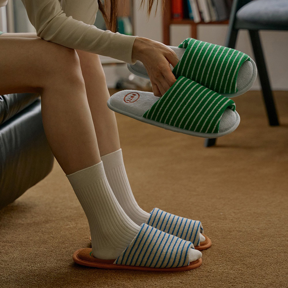 【BOWELL】毛圈條紋隔音室內拖鞋 (2款)