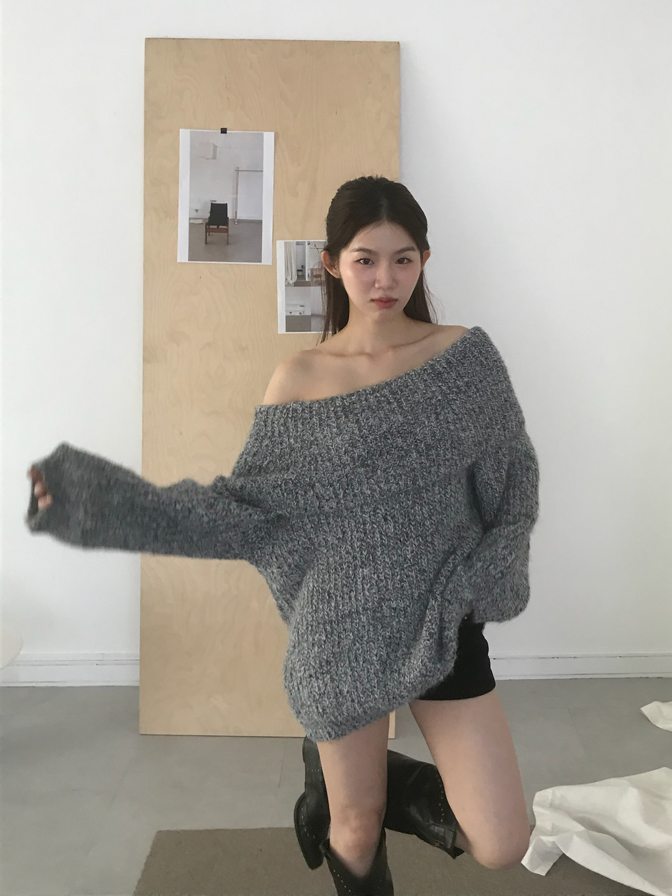 Off-Shoulder Long Knit #毛衣