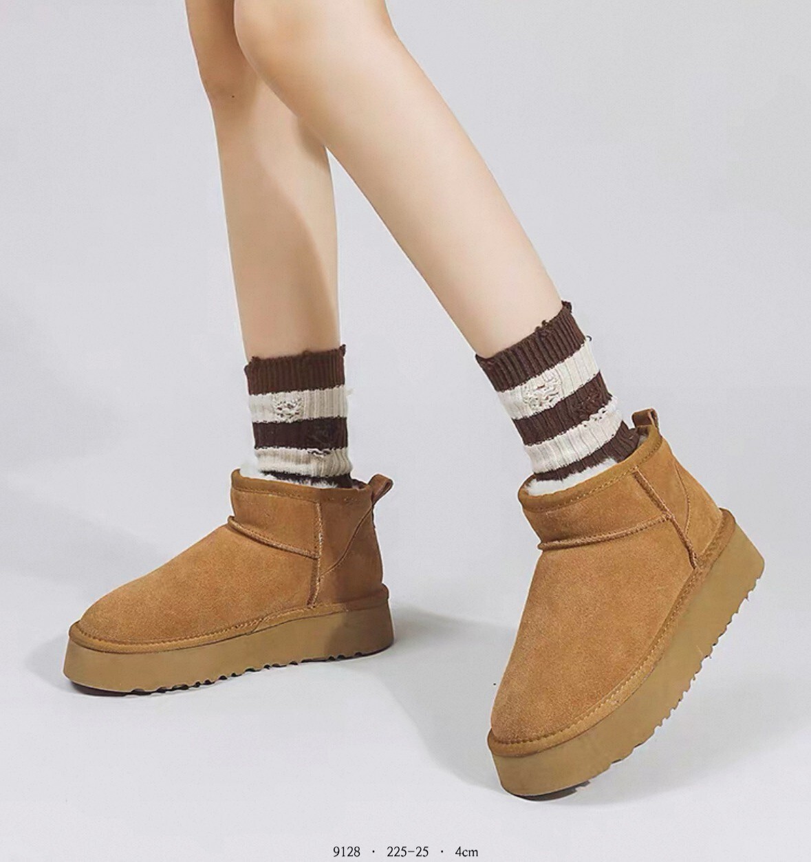 9128韓國純色真皮真毛厚底雪靴