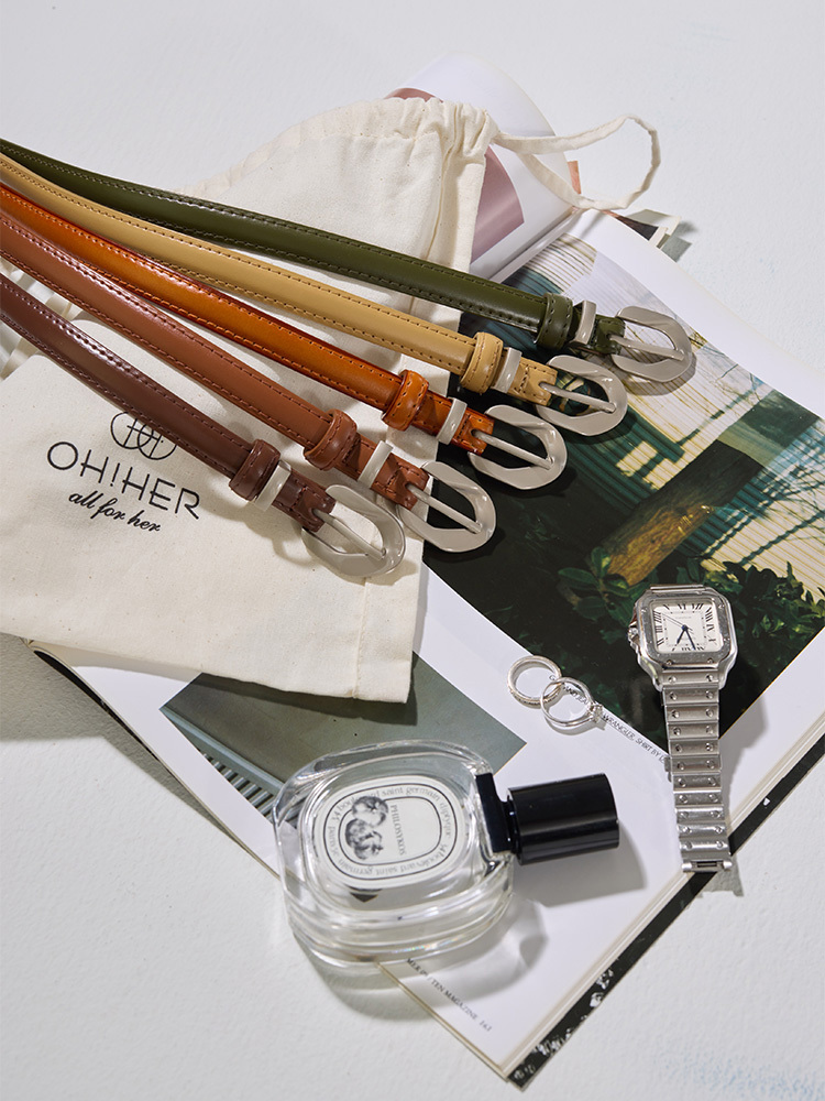 亮銀氣質真皮細款皮帶17238