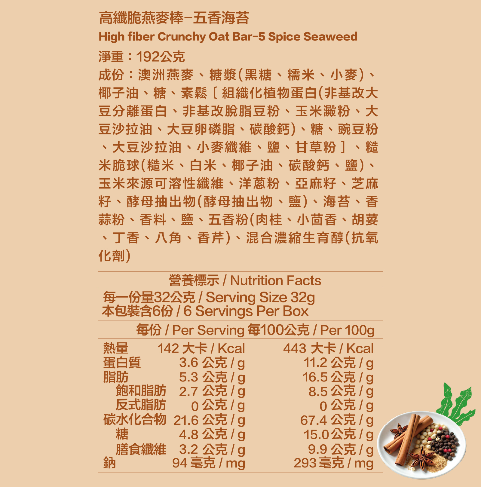 五香海苔｜全成分及營養標示