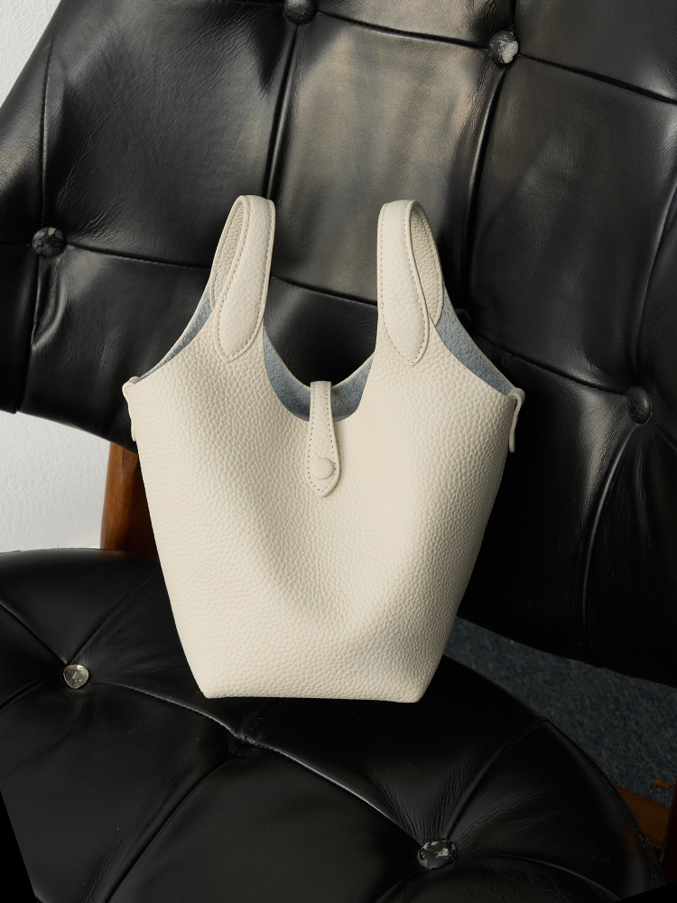 真皮菜籃子手提包（附束口包）