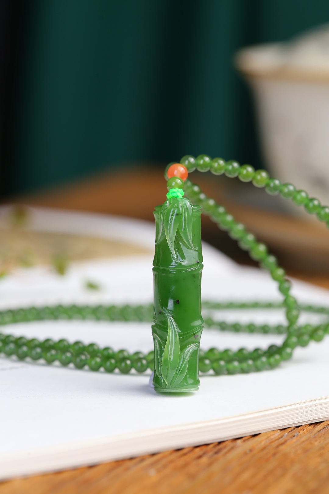 和田玉碧玉節節高升一體鏈掛件 (項鍊直徑 4mm),天然和田玉軟玉