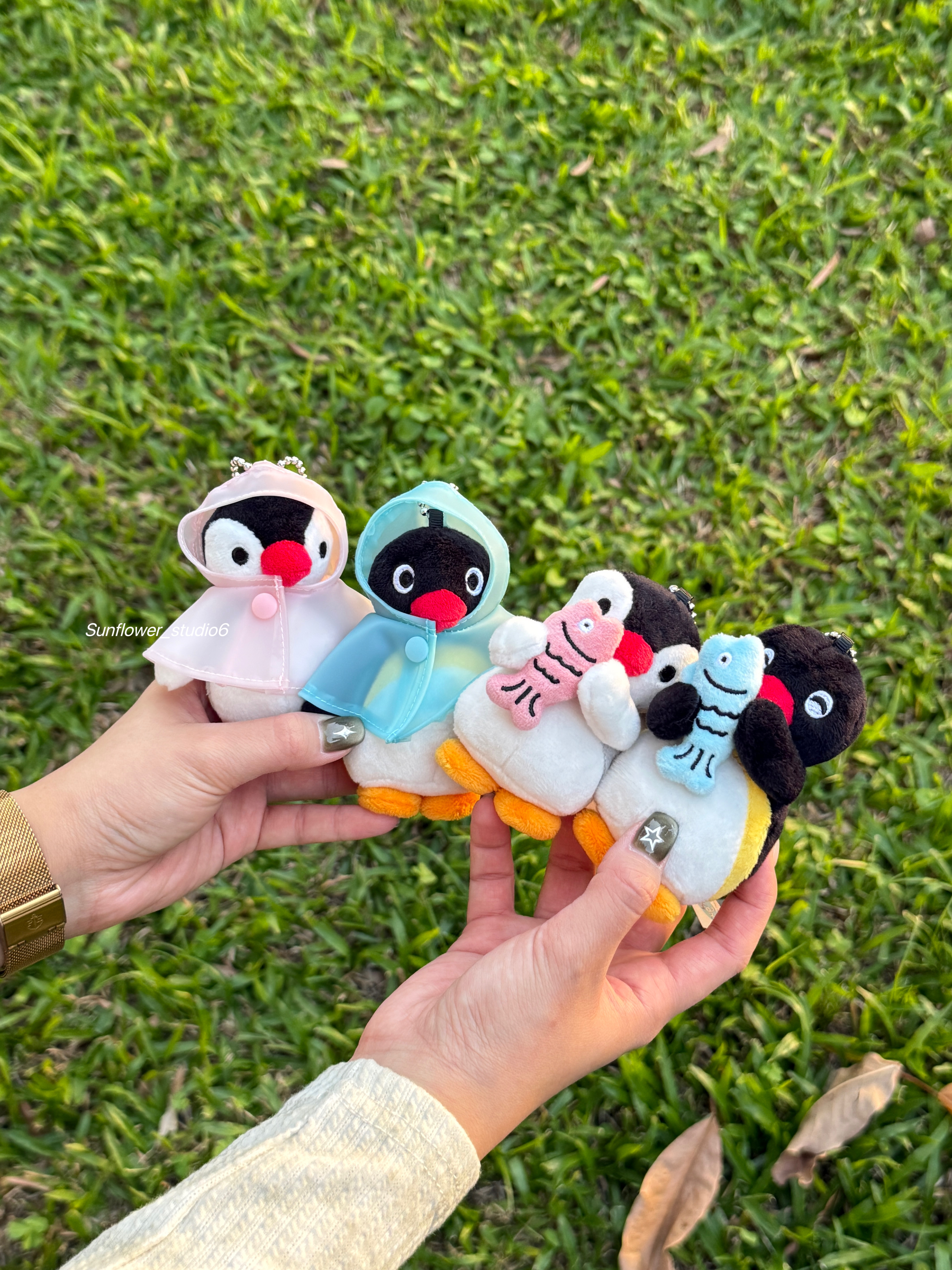 零碼現貨 PINGU 企鵝家族 正版授權 mini毛絨吊飾 鑰匙圈 情侶吊飾 抱魚款 /現貨