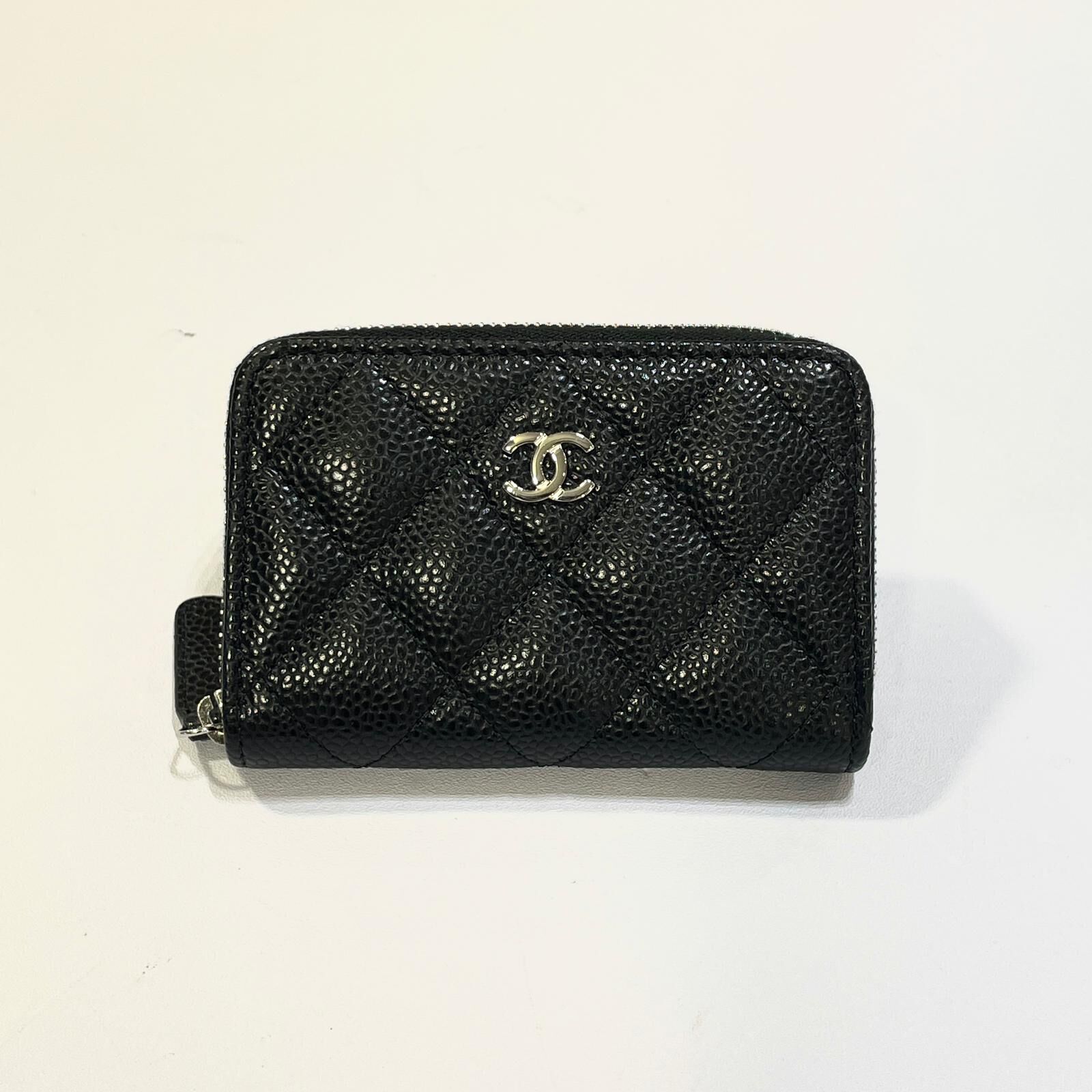 全新CHANEL零錢包/卡片套 AP0216 黑色荔枝皮銀扣拉鏈,#晶片款 #BRAND NEW #香榭站正品