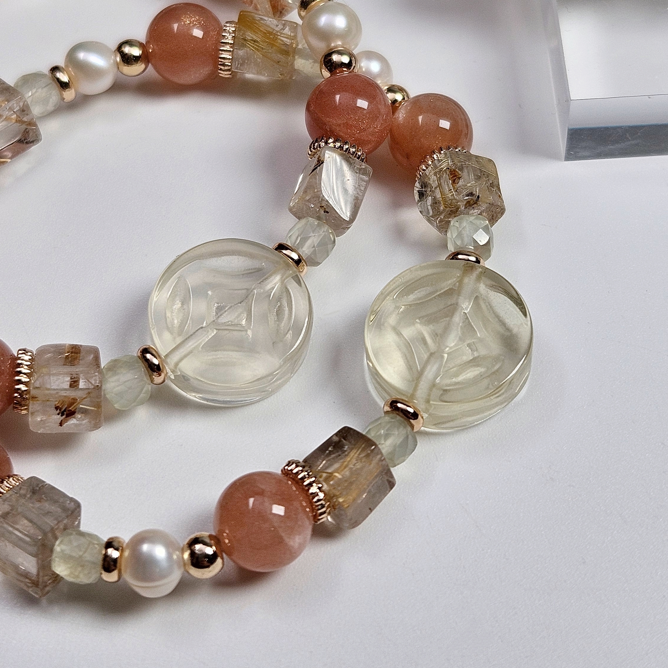 黃水晶錢幣 × 鈦晶隨型方糖 × 葡萄石 × 太陽石 手鍊