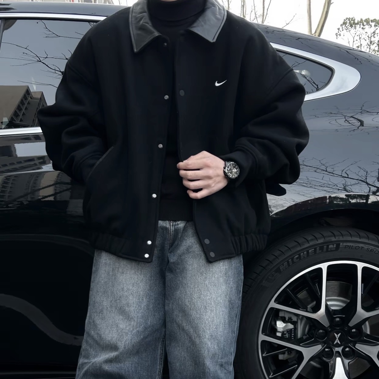 NIKE SOLO SWOOSH WOOL VARSITY 翻領 棒球夾克 外套 王嘉爾同款 FZ1168-010