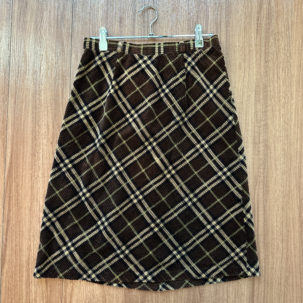 復古啡色絨面菱格半裙