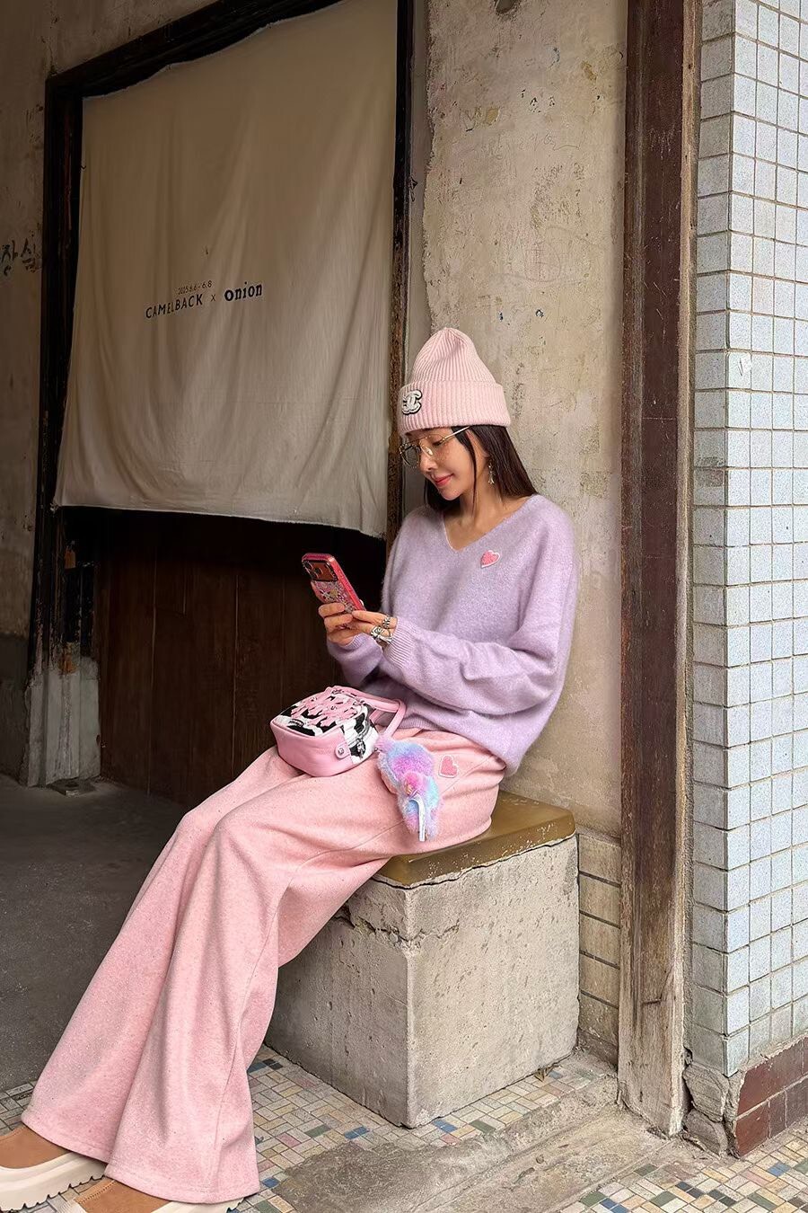 小愛心毛料長褲