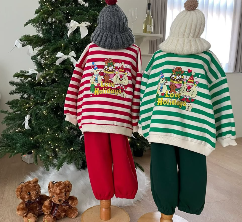 QQB12T011RD  韓國紅色橫間love holiday聖誕衛衣