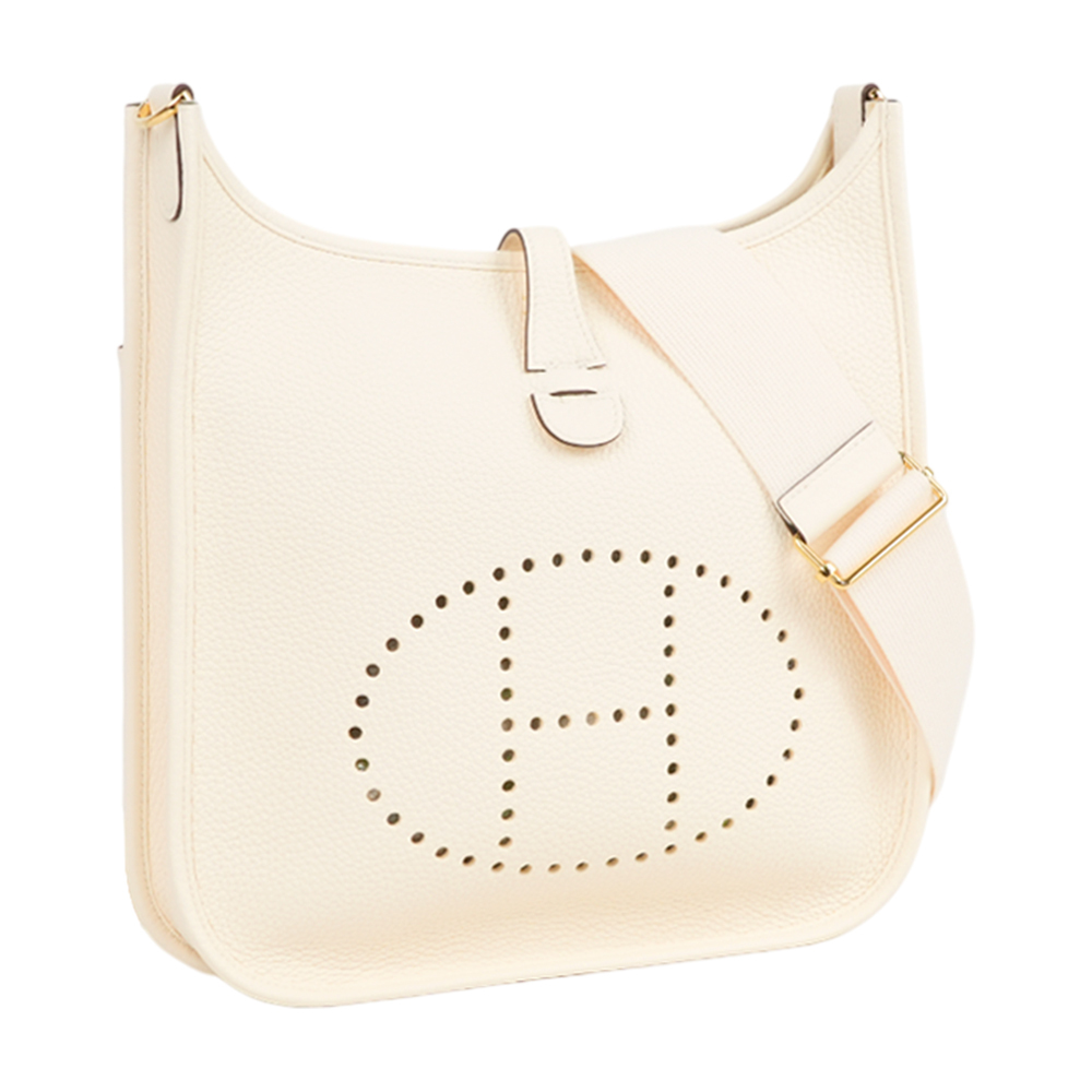 【Hermès】金釦 Evelyne 29 斜背包 (奶油白)