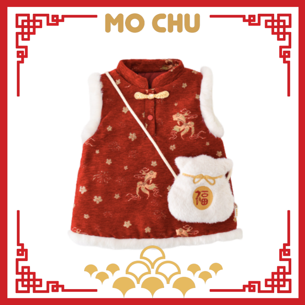 (73cm現貨)金魚花花毛邊加厚背心裙