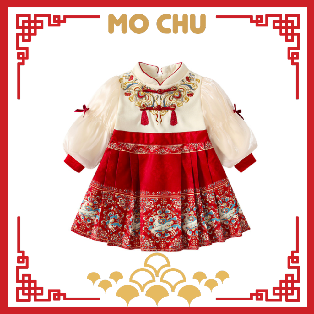 (100cm現貨)雲鹿飛騰中式連身裙