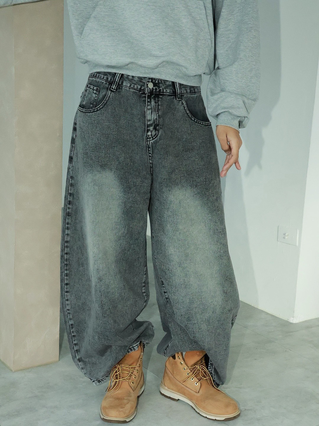 刷白設計 廓型 彎刀#牛仔褲