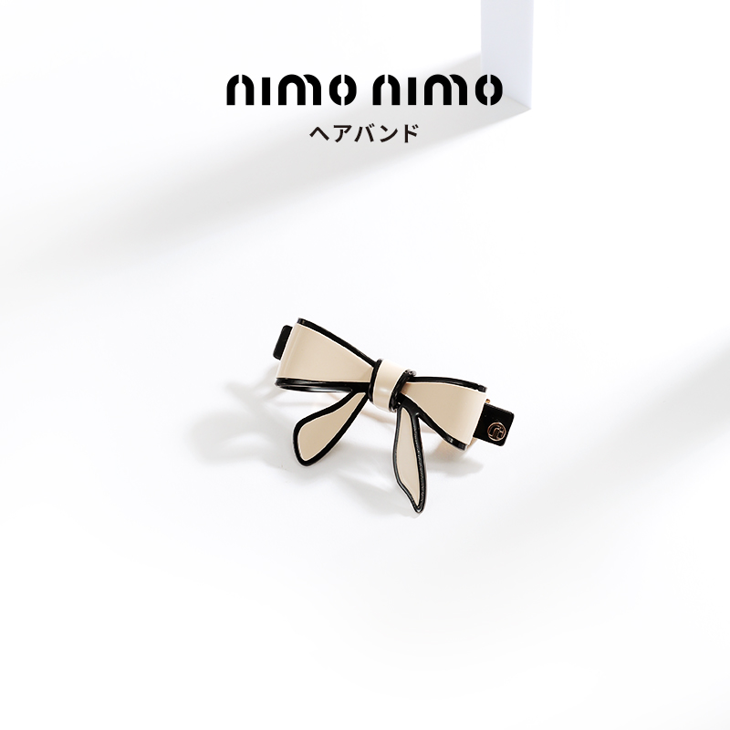 1208FH11-Fashion靚衫-雙拼色後髮蝴蝶结彈簧 直頭夾 米白（B11）