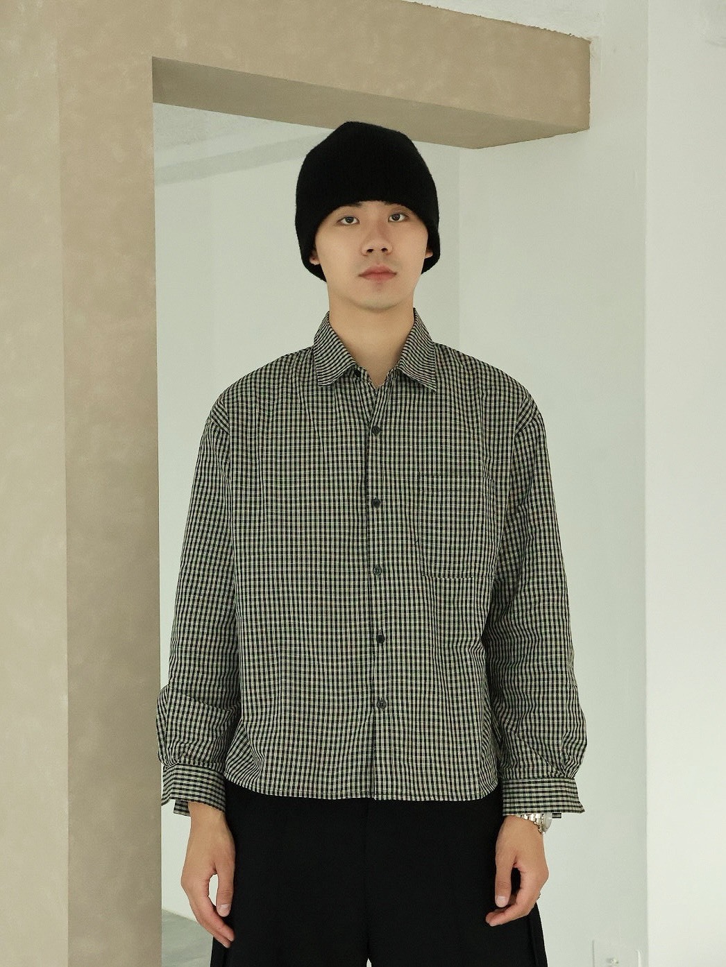 老花格紋 寬短 長袖 #襯衫