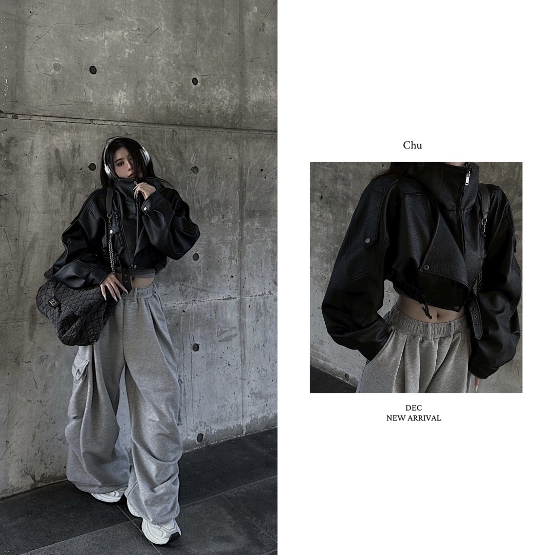 【 𝐂𝐇𝐔-𝐌𝐀𝐃𝐄 】高定款 荔枝壓紋磁吸皮衣 辣妹版本