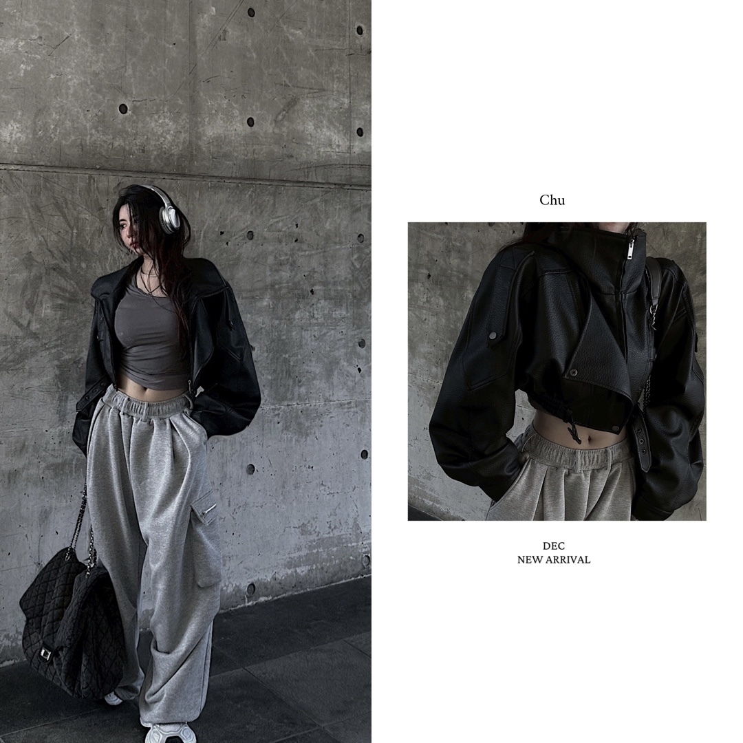 【 𝐂𝐇𝐔-𝐌𝐀𝐃𝐄 】高定款 荔枝壓紋磁吸皮衣 辣妹版本