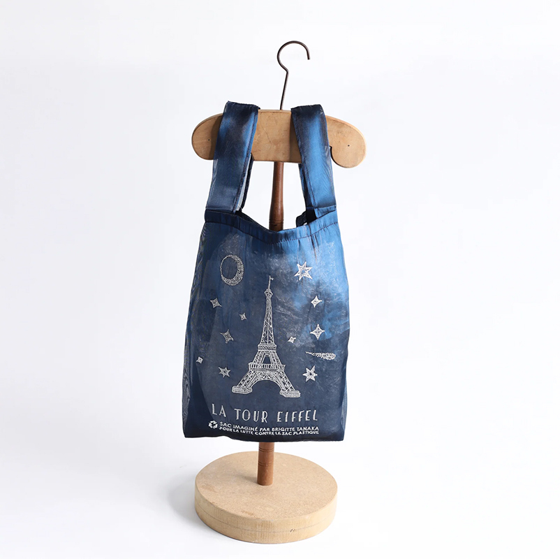 Brigitte Tanaka 艾菲爾鐵塔刺繡烏干紗提袋(午夜藍)