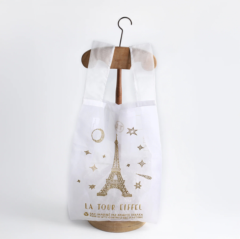 Brigitte Tanaka 艾菲爾鐵塔刺繡烏干紗提袋(白)