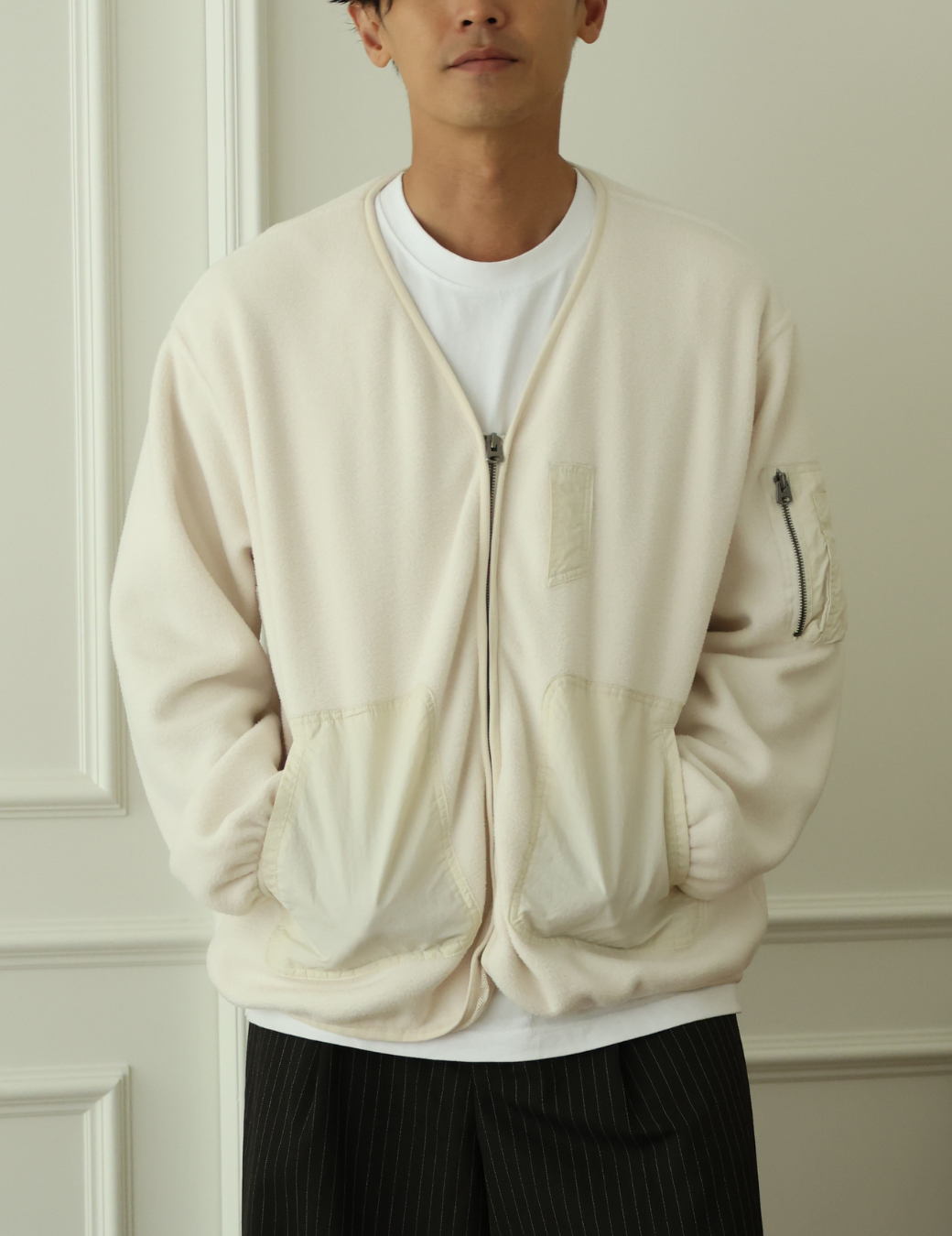 無領羔羊毛外套