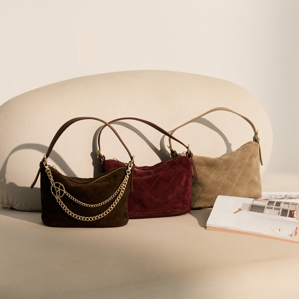 AMICA義大利真皮自訂系列-經典麂皮菱格紋小包(附長背帶)