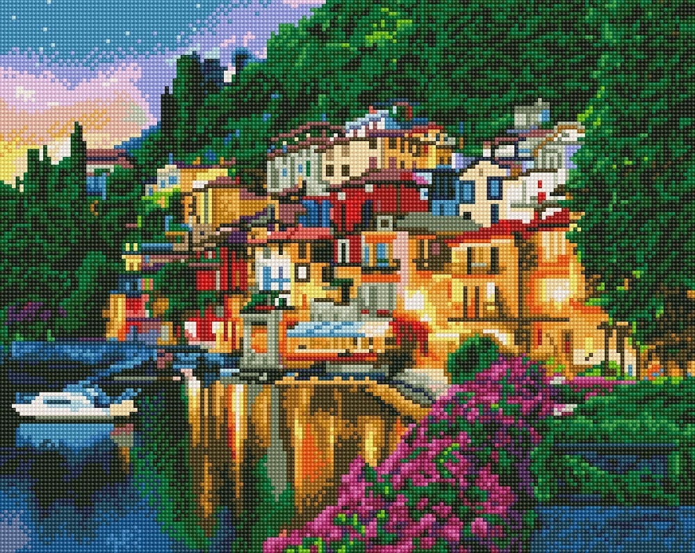 藝術生活 鑽石新設計 滿版立體鑽石畫【GJ4205】湖畔風情     40*50CM