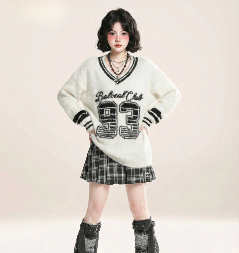 毛海V領數字毛衣