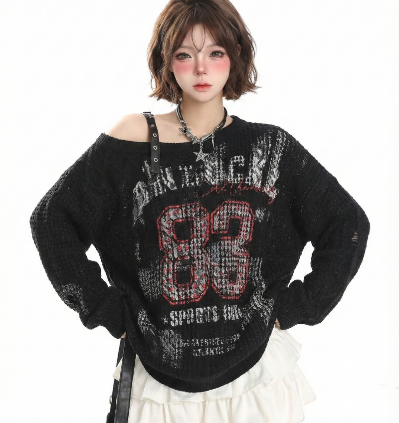 單肩針織刷髒毛衣